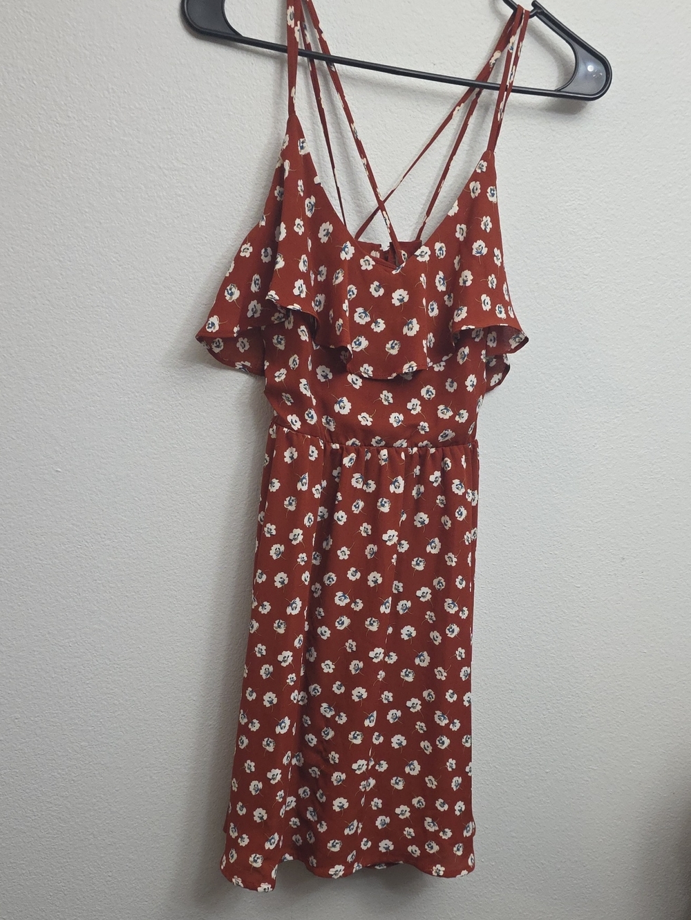 Xhilaration Rust Floral Midi Dress with Ruffle Bodice